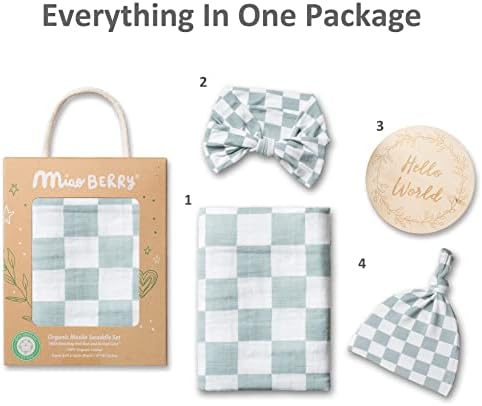 Miaoberry 100% Organic Muslin Swaddle Set| Sage Green Checkered - Image 4