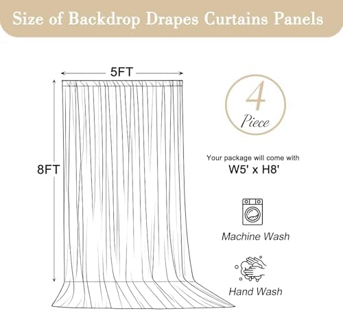 20x8ft Champagne Backdrop Curtain for Parties Wrinkle Free Fabric Backdrop Curtain Wedding Photo Backdrop Drapes for Birthday Party Baby Shower Bridal Shower Photography Back Drop 4 Panels 5x8FT - Image 6