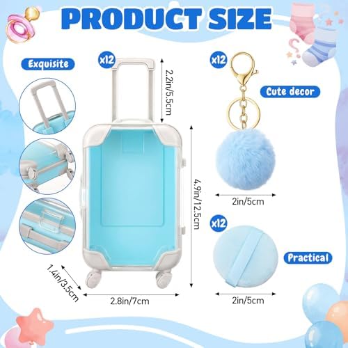 Retrowavy 72pcs Mini Suitcase Party Favors Box, Girls Trip Gift with Mini Luggage Box, Compact Mirror, Scrunchie, Keychain, Makeup Sponge, Eye Mask(each 12) for Travel Wedding Bachelorette Party(Blue) - Image 2