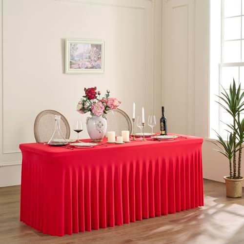 Spandex Tablecloth 8FT Rectangle Table Cover 4 Pack Red Wrinkle-Free - Image 6