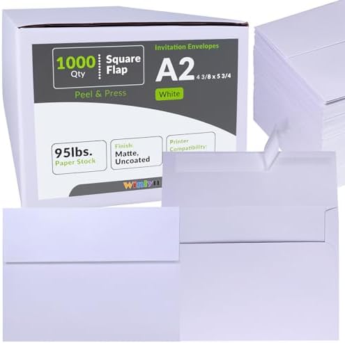 Winlyn 1000 Pcs White A2 Invitation Envelopes, Peel & Press Self Seal, 4 3/8 x 5 3/4 Square Flap, RSVP & Return Envelopes, 95lb. Paper, Perfect for Announcements, Greeting Cards, Letters by Winlyn