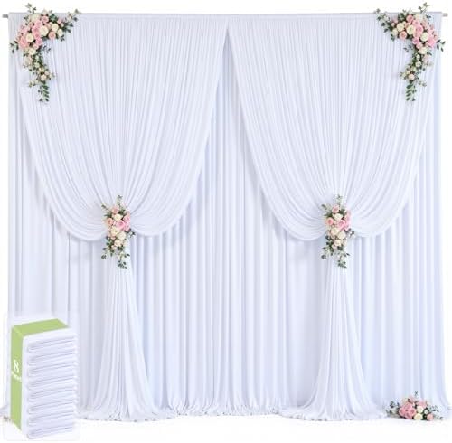 40ft x 12ft White Backdrop Curtains Wrinkle Free Backdrop Curtain for Wedding Parties White Fabric Backdrops Drapes Back Drop Cloth Bridal Shower Stage Curtains Wedding Decorations for Reception by Tao-GePartyDecorations