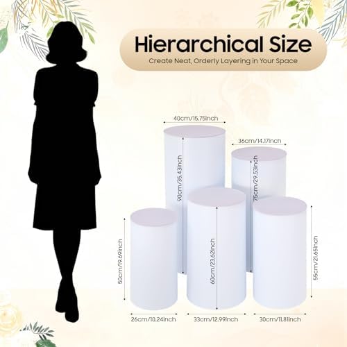 SHZICMY 5 Pcs White Cylinder Pedestal Stands for Wedding Decor, Round Acrylic Display Stand Set, Stackable Hollow Dessert Cake Stand for Birthday Party Baby Shower Celebration - Image 4