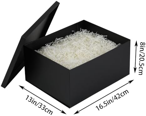 UoeRing 2Pcs Black Extra Large gift box with lids 16.5×13×8 Inches gift boxes for presents,Birthday Box (include Ribbon, Paper Shred Filler Gift Card & Envelopes) - Image 2