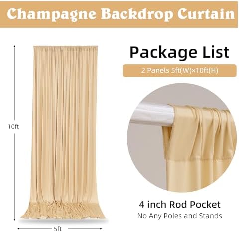 10ft x 10ft Wrinkle Free Champagne Backdrop Curtains for Parties Weddings, Thick Silky Polyester Fabric Photo Backdrop Drapes, 2 Panels 5X 10 ft Background Cloth for Birthday Baby Shower Photography - Image 4