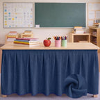 Tingjoo Dark Blue 9 ft X 30'' Teacher Desk Skirts Linen Textured Desk Tablecloth Skirts Pleated Office Decor Back to School Supplies for Classroom School Office Rectangular Round Table Cover - Image 2