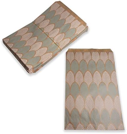 300 Qty 6" x 9" Decorative Flat Paper Gift Bags - Baby-Blue Leaf Pattern on Brown Kraft Bags - For Sales/Treats/Parties Cookies/Gifts - N'icePackaging - Image 5