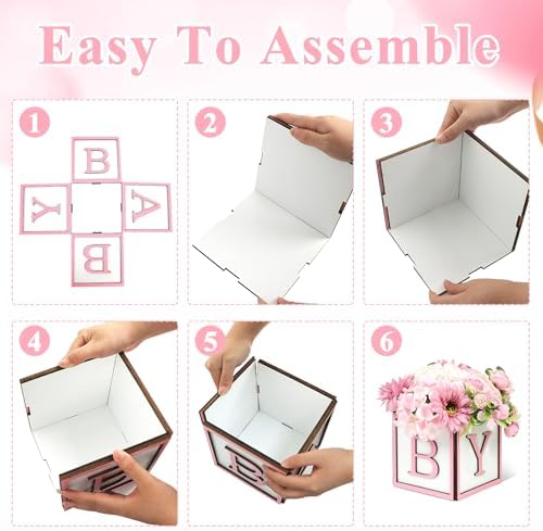 Wooden Baby Boxes for Baby Shower Party, Baby Shower Centerpieces for Table, Suitable for Gender Reveal or Baby Shower, (Pink,4Pack) - Image 4