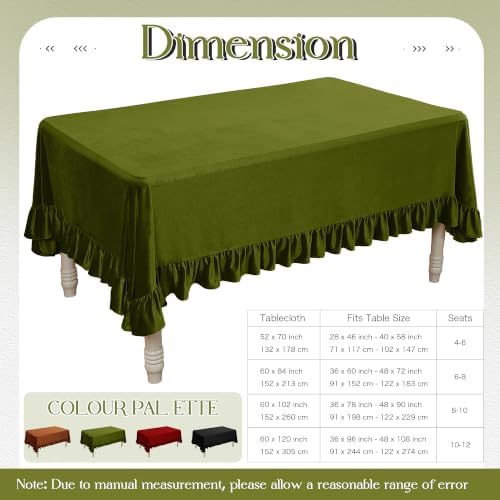 Olive Green Velvet Ruffle Tablecloth, 60 x 84 Inch Rectangular - Image 4