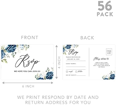 Andaz Press 56-Pack Personalized RSVP Postcards for Wedding Dusty Blue Roses Cardstock Response Reply Cards for Bridal Shower Baby Shower Birthday Event Custom Date and Return Address 4 x 6-Inch - Image 5