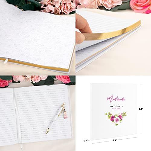Andaz Press Personalized Baby Shower Guestbook with Gold Accents, Fuchsia Florals Custom Name, Date, White Guest Sign in Registry 120 Pages 8.5 X 8.5 Memories Book for DIY, Scrapbook, Photo Album - Image 5