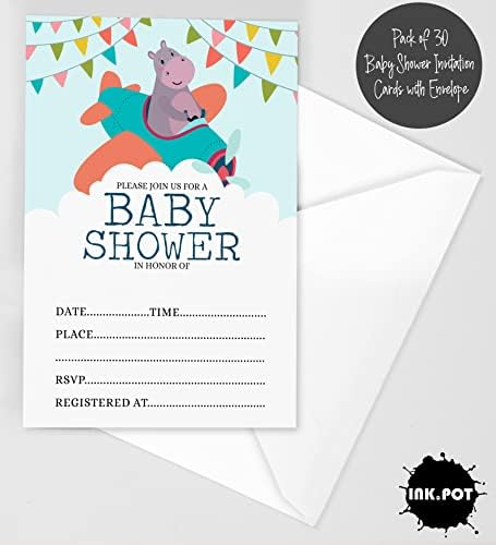Pack of 30, Boy/Girl Baby Shower Party Collection, Baby Shower Invitation Cards, Fill in the Blank Invites WIth Envelopes, Animals Theme Party Supplies - Image 2