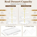 Lzerking Dessert Table Display Set 13PCS, 3-Tier Cupcake Stand Set with Metal Gold Rods, 3 Round & 3 Square Dessert Stands, 4 Serving Trays & 3 Tongs for Wedding Birthday Baby Shower Party Decor - Image 3