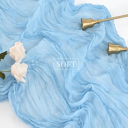 12 Pcs Baby Blue Cheesecloth Table Runner 10FT Runner for Tables 35 x 120 Inches Long Gauze Boho Fabric Table Runner Decoration Rustic Sheer Runner for Wedding Birthday Baby Shower Party (Baby Blue) - Image 4