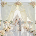 60x14ft Ivory Backdrop Curtain for Party, 12 Panels Wrinkle Free 14 Foot Long Polyester Photo Backdrop Drapes Photography Background for Wedding Birthday Gathing - Image 2