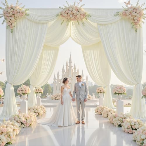 10x14ft Ivory Backdrop Curtains for Wedding Party, 2 Panels 14 ft Long Back Drop Cloth, Wrinkle-Free Polyester Drapes for Birthday, Baby Shower, Stage Photography Background - Image 2