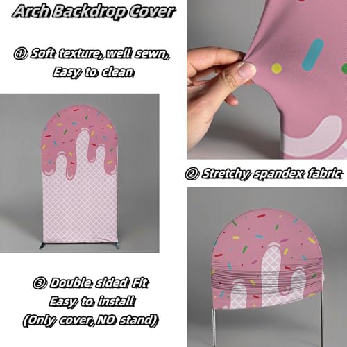 Arch Backdrop Cover Ice Cream Sprinkles Girls Birthday Party Decorations Arch Frame Fabric Cover Sweet ONE Candy Pink Baby Shower Baptism Parties (6x2.6ft Cover,cream2) - Image 3