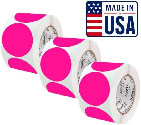 Perco Neon Pink Perforated Round Circle Dot Sticker 4-Inch Labels — 3 Rolls, 1,200 Stickers - Promo, Event & Gift Display Labels, High Visibility Signage - Made in USA by Perco
