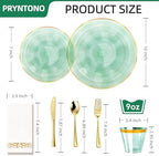 175PCS Green Plastic Plates with Gold Rim, Disposable Party Plates - Image 2