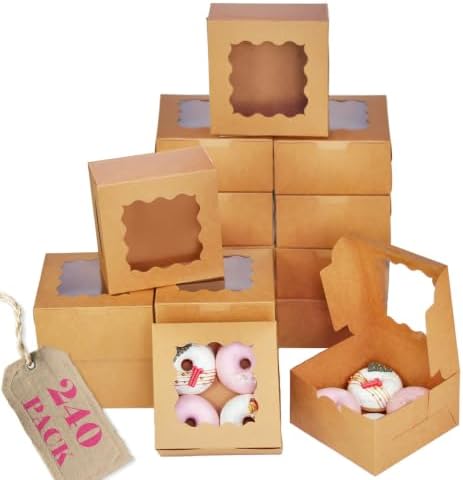 Bakepacker Brown Cookie Boxes With Window 6x6x3 inches 240pcs by Bakepacker