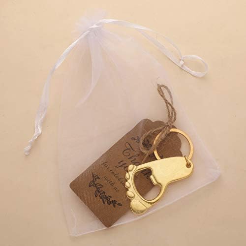 24 Pack Baby Footprint Keychain Bottle Opener Baby Shower Favors and Decoration,Bottle Opener for Guest Wedding Party Favor,with Organza Bags and Thank You Tags (Gold, 24) - Image 7
