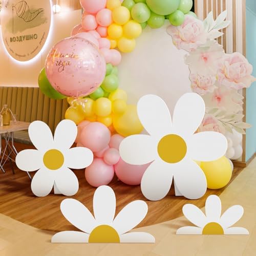 4 Pcs Large Daisy Birthday Party Decorations White Daisy Themed Cardboard Cutout Floral Baby Shower Cartoon Backdrop for Bridal Wedding Wildflower Party Supplies Photo Booth Props Gift Favor - Image 2