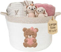 Pink Teddy Bear Baby Storage Basket, Cotton Rope Nursery Bin, 15x11 in by KeminaBlankets