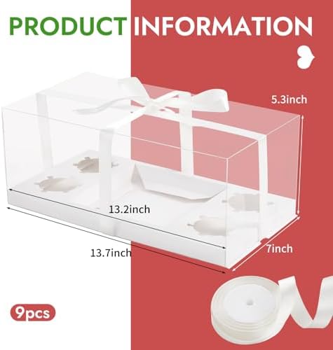 JCD 9 Pcs Clear Cupcake Boxes Combo,Cakes and Cupcakes Box 1+4 Bento Box Clear Bento Cakes Boxes Fit 4 Cupcake and 1 Mini Cake for Valentine Wedding Birthday(1+4/9Pcs) - Image 2