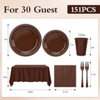 Brown Plastic Plates for Party,30 Guest Disposable Brown Party Supplies Including Dinner&Dessert Plate,12oz Cups,Cutlery,Napkins & Tablecloth Dinnerware Decorations for Birthday Wedding - Image 3