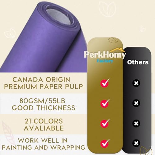 PerkHomy 36" x 2,400" (200') Purple Kraft Paper Roll for Craft Bulletin Board Paper Art Table Covering Crafting Gift Wrapping Bouquet Packing Parcel 80GSM 55LB (Purple, 36" x 200') - Image 3