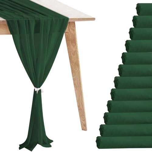 12 Pack Emerald Green Table Runner 10ft Romantic Chiffon Table Runner for Wedding Baby Shower and Birthday Party Cake Table Decorations(120 x 12 in) by Unknown