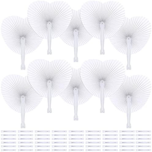 Aodaer 72 Pack Heart Shaped Folding Fans White Paper Fans Handheld Fans with Plastic Handles for Party, Wedding, Anniversary Decoration by Aodaer