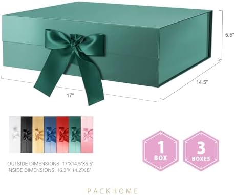 PACKHOME Extra Large Green Gift Box with Ribbon Magnetic Lid 17x14.5x5.5in - Image 2