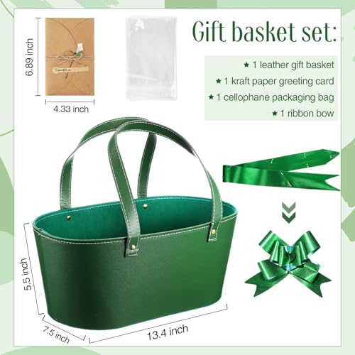 Wonderjune Empty Baskets for Gift Leather Thanksgiving Gift Bags, Green - Image 2