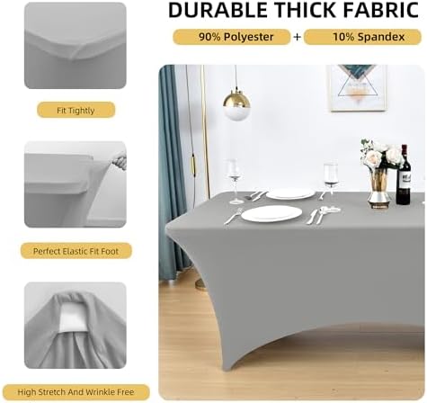 114 10-Pack 6ft Spandex Table Covers for Rectangle Standard Folding Tables - Wrinkle Resistant Stretch Tablecloths - Ultimate Fitted Table Protector for Parties, Banquet, and Wedding - Image 2