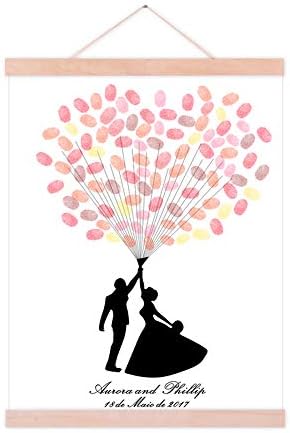 DIY Fingerprints Wedding Sign in Guest Book Canvas Groom and Bride Painting with Wooden Hanger Personalized Wedding Gift for Couple Anniversary Party Decorstions-80x120cm by Unknown