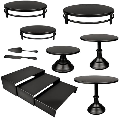 MACIFECI Cake Stand Set, Black Cake Stands For Dessert Table Including Dessert Tray, Metal Cupcake Display Stands Dessert Trays (Black) by MACIFECI