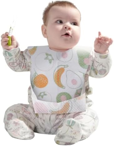 SUNVENO Disposable Baby Bibs with Crumb Catcher Pocket, Leakproof Liner, Adjustable Adhesive Tabs, Individually Wrapped - Image 2