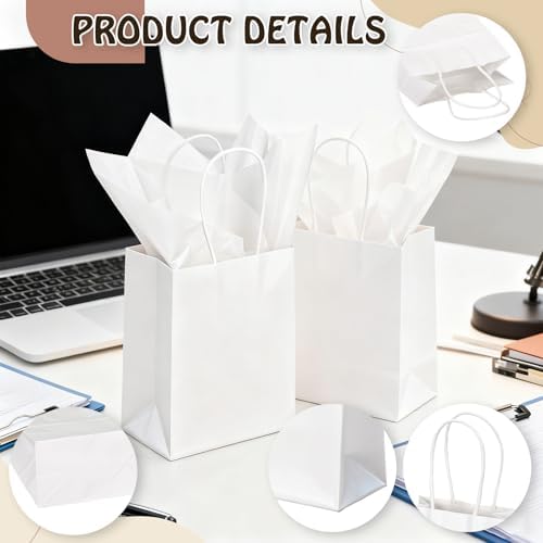 Jaloro 100 Set White Kraft Paper Gift Bags with Handle 5.7x5.1x2.5 Inch - Image 3
