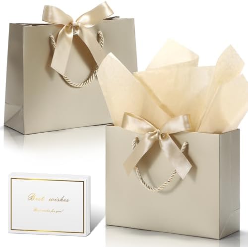 DOYIDE 50 Pack Gift Bags Medium Size with Ribbon &Tissue Paper, 9"x7"x3.1" by DOYIDE