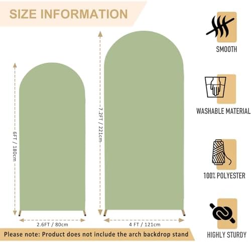 FANPROMS Wedding Arch Cover Set of 2 Sage Green Arch Backdrop Cover 6 7.2FT Spandex Arch Backdrop Covers for Arch Stand Round Top Arched Backdrop Cover Arch Cover Stretchy Backdrop for Wedding Party - Image 2