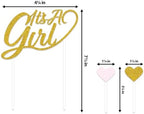 Beistle It’s A Girl Dessert Display Bundle – Gold Metallic Cupcake Stand, 2-Tier Cake Stands & Glitter “It’s A Girl” Cake Topper with Heart Picks, Baby Shower & Reveal Party Supplies for Food Tables - Image 5