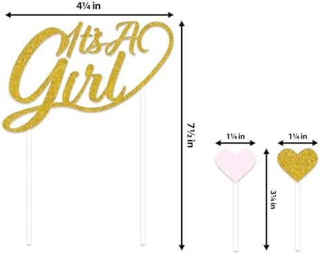 Beistle It’s A Girl Dessert Display Bundle – Gold Metallic Cupcake Stand, 2-Tier Cake Stands & Glitter “It’s A Girl” Cake Topper with Heart Picks, Baby Shower & Reveal Party Supplies for Food Tables - Image 5
