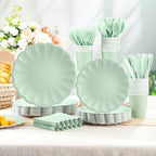 Newtay 350 Pcs Light Green Scalloped Paper Plates Shell Edge Disposable Tableware Cocktail Napkins Cups Plastic Spoons Forks Knives for Wedding Baby Shower Picnic Birthday Party Supply for 50 Guests - Image 4