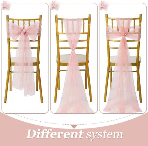 VitalCozy 50 Pack Pink Pearls Vintage Chair Sashes with Bows Wedding Decor - Image 4