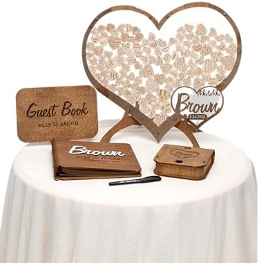 2B1WEDDING Rustic Wedding Guest Book Alternative with Wooden Hearts by 2B1WEDDING