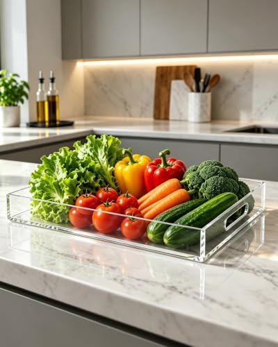 Acrylic Tray, 2 Pack Spill Proof Platter with Handles for Ottoman - Image 2