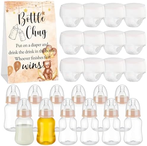 12 Set Bottle Chug Baby Shower Games Favors Funny Diaper Change Game Including Plastic Baby Bottles Chug Disposable Diapers Themed Sign for Gender Reveal Party Supplies (Brown,Bear) by Unknown