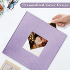 Large Photo Album Self Adhesive, DIY Scrapbook Album for 4x6 8x10 10x12 Pictures, 60 Pages Light Purple Linen Cover Memory Book, Ideal Gift for Family Wedding Baby Christmas Anniversary - Image 2
