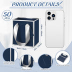 Yeaqee 50 Pcs Mini Paper Gift Bags with Handles Tag, Navy Blue, Silver - Image 2